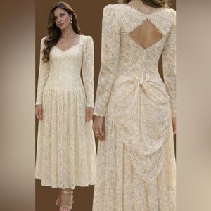 VTG Lace Pearl Bead BOHO Fairy Victorian Prairie Cottagecore Wedding Dress